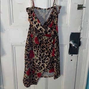 Cheetah print rose spaghetti strap dress